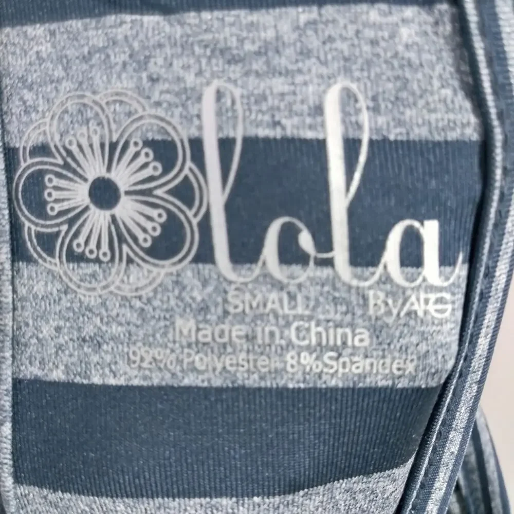 Lola by AFG Ruched Blue Gray Stripe Casual Athletic Dress S